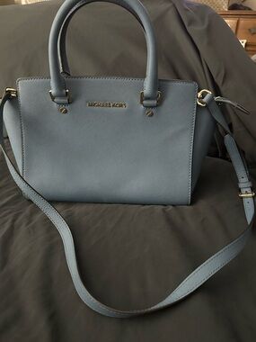 Michael Kors Light Blue Leather Satchel with Gold Hardware